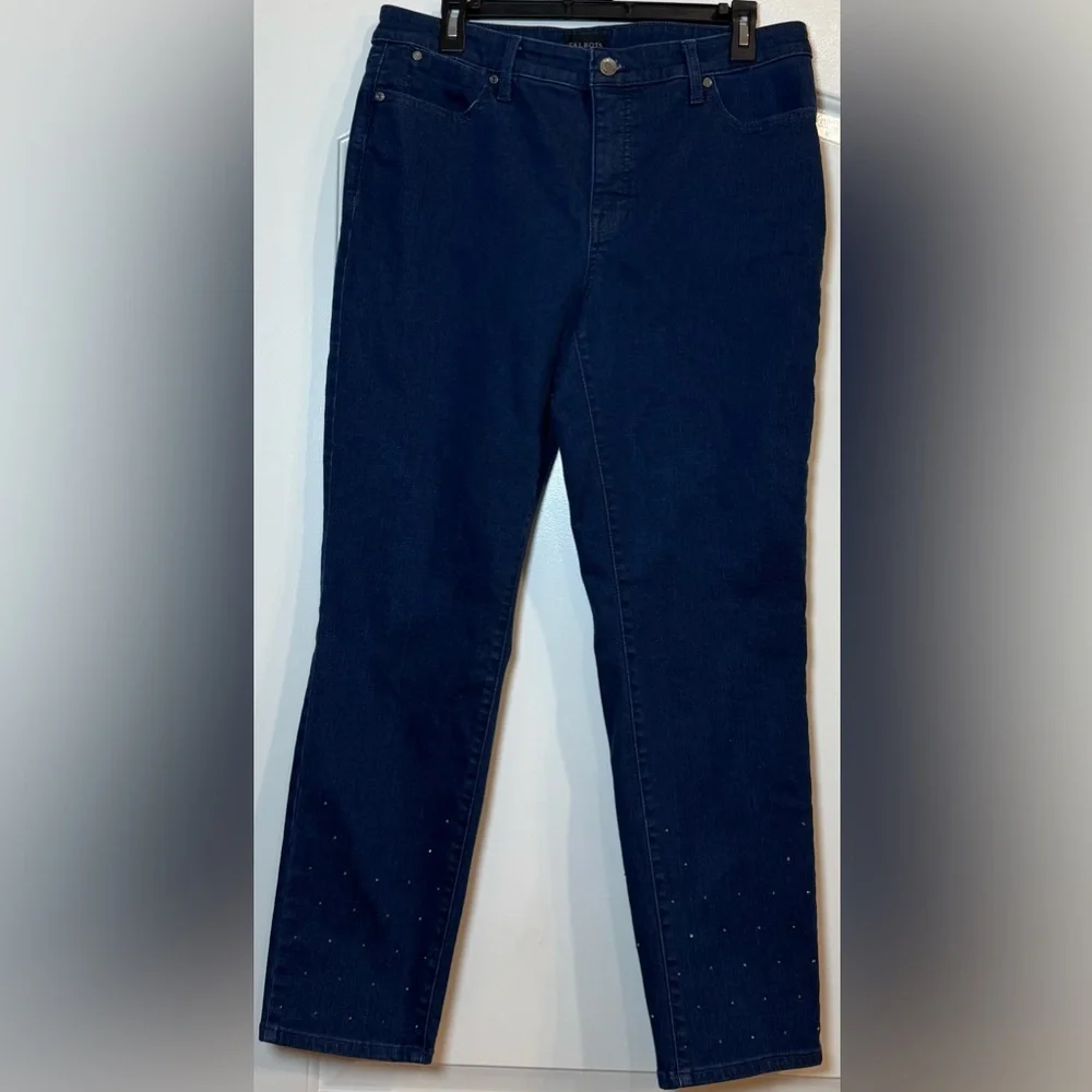 Talbots Women's Blue Jeans with Crystal Embellishment on Lower Legs of Jeans